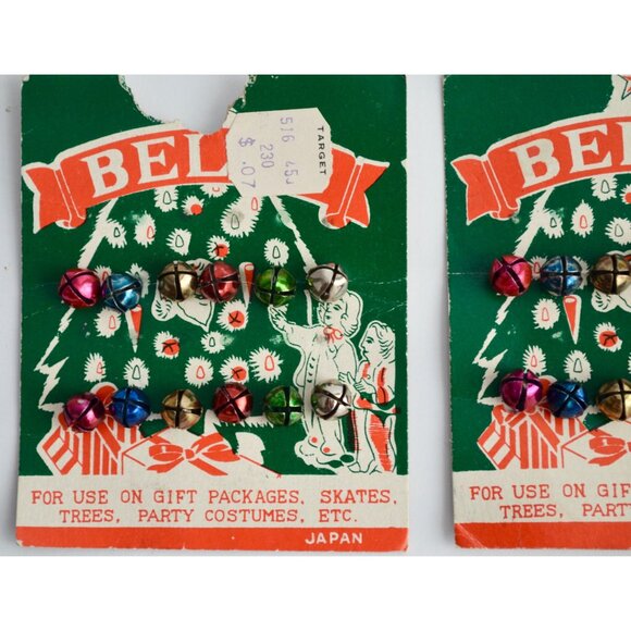 Vintage Christmas Bells Japan Multicolored On Cards Quantity 24 Total Bells - Picture 3 of 4